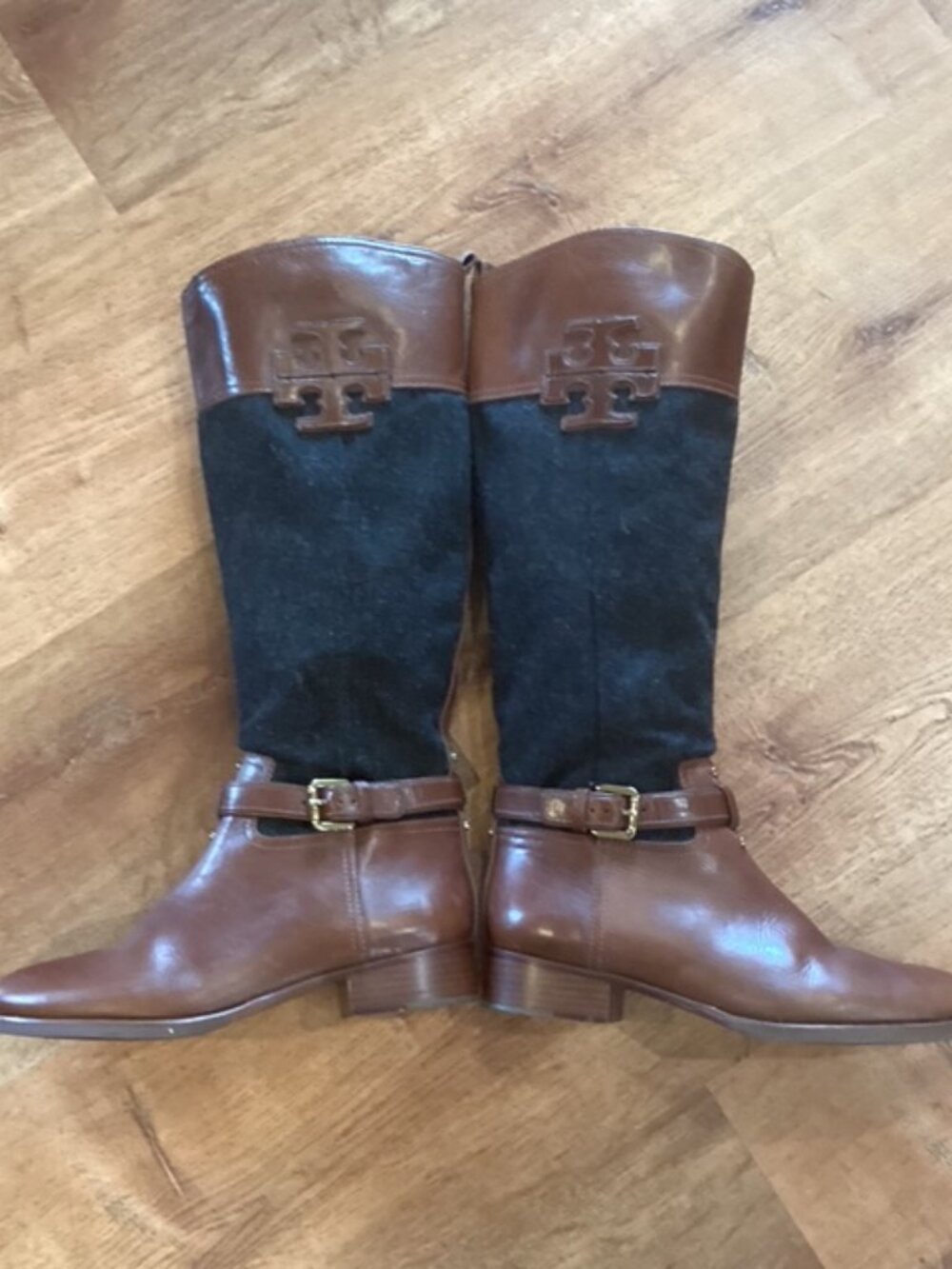 Tory Burch Riding Boots Knee High Leather & Faux Wool Zippered Size 10 Medium